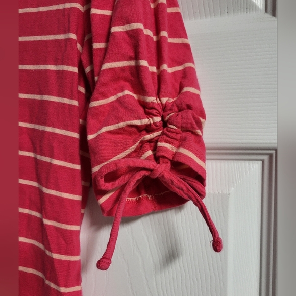 Talbot's Womens Cotton Striped Pink And Peach V-Neck Top W/Tie Sleeves - Size S - Picture 4 of 4